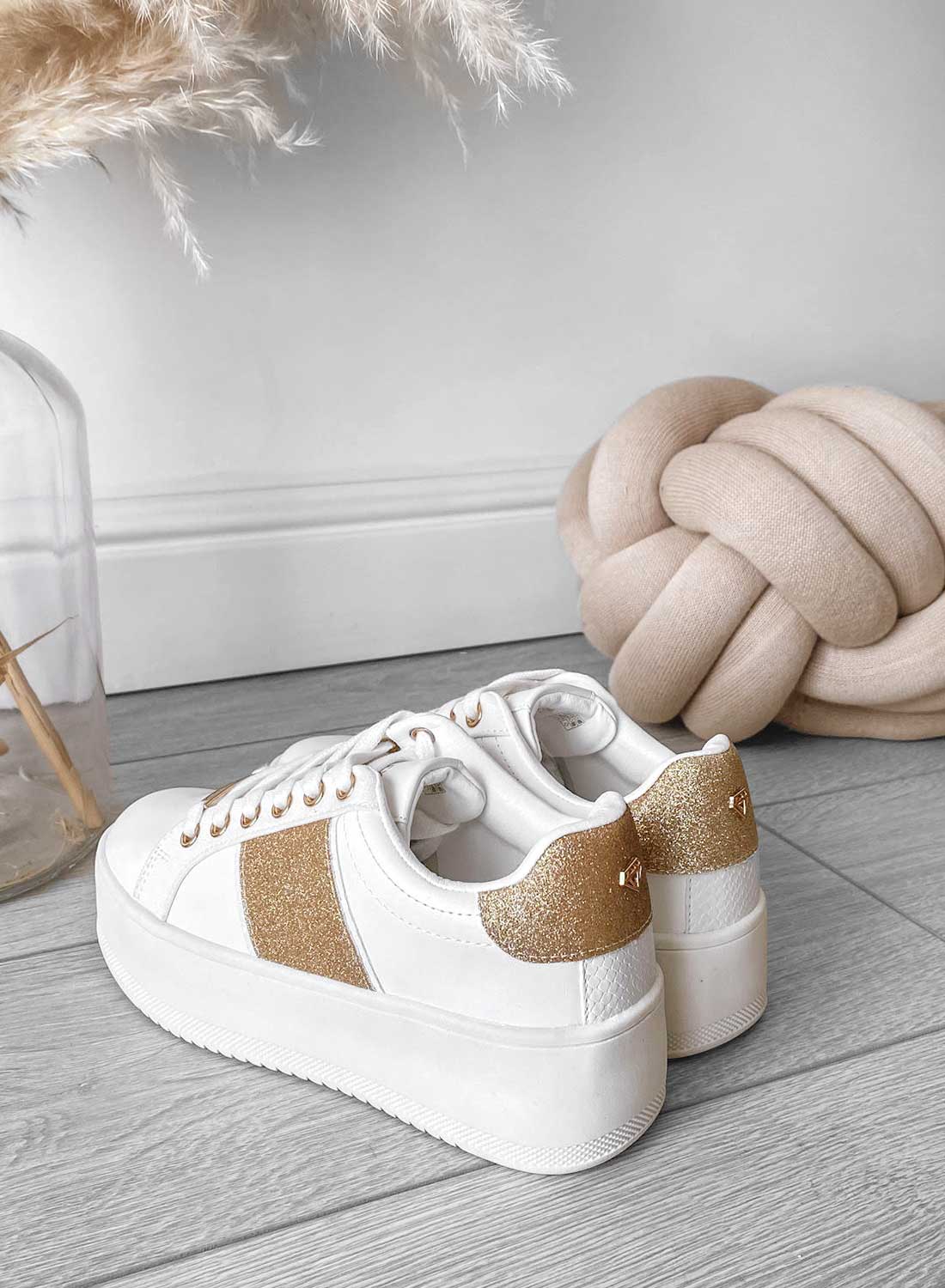 CIRCE - Sneakers bianche Alexoo con glitter oro - Image 10