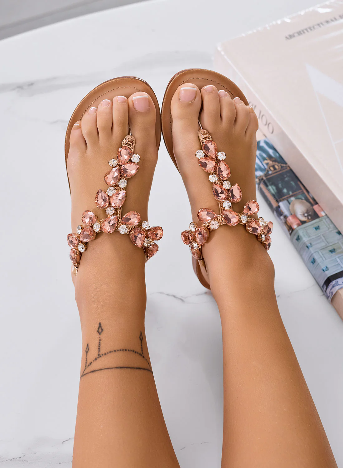 DIVINA - Sandali infradito gioiello Alexoo oro rosa - Image 3