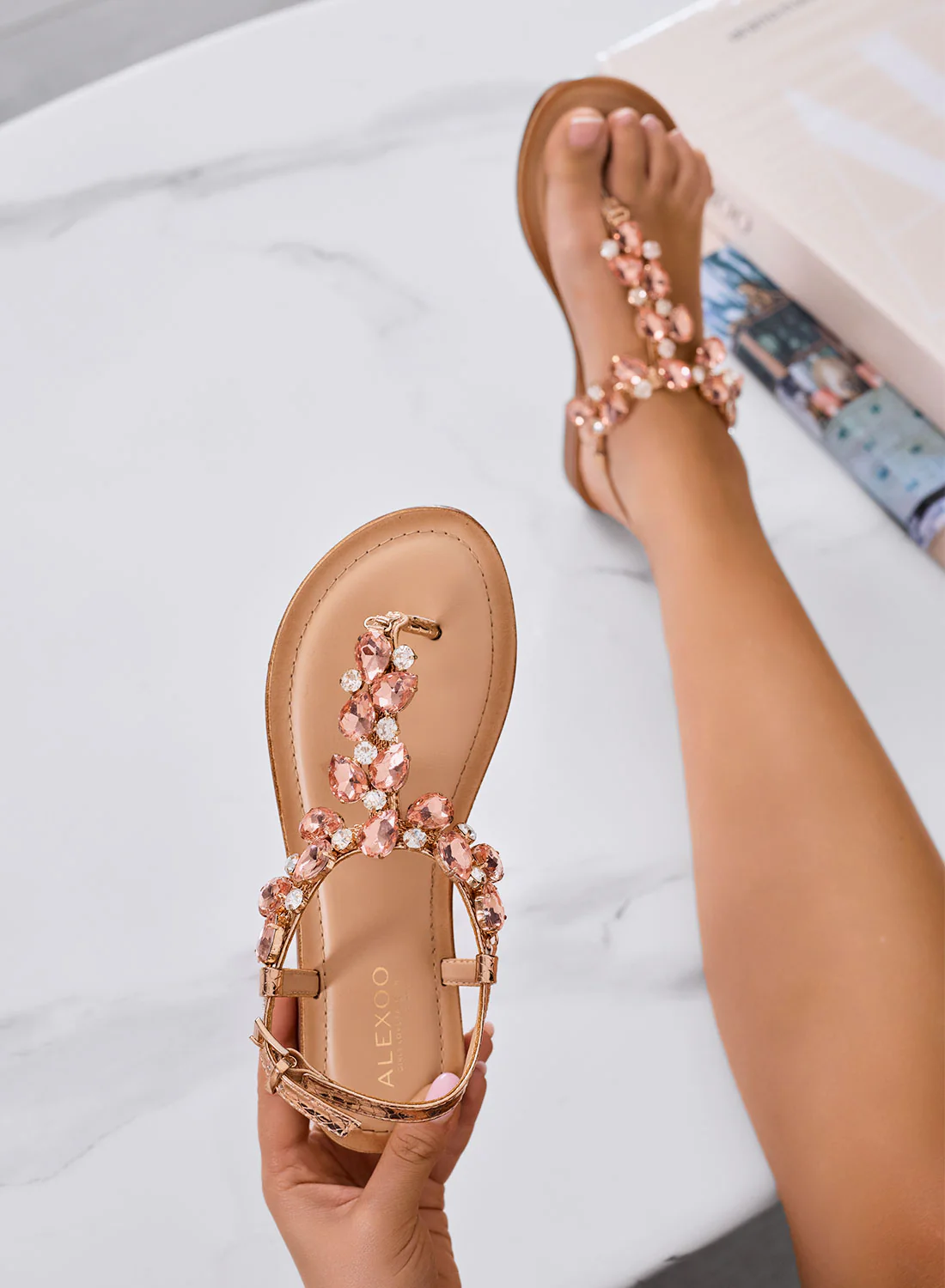DIVINA - Sandali infradito gioiello Alexoo oro rosa - Image 4